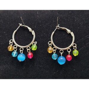 Fun Funky Mardi Gras Party Beachy Colorful Hoop Dangle Earrings